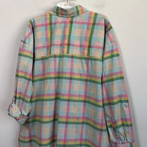 Crown & Ivy Top Blouse 2X Plus Roll Tab Sleeve Button Front‎ Easter Pastel NEW - Picture 8 of 10